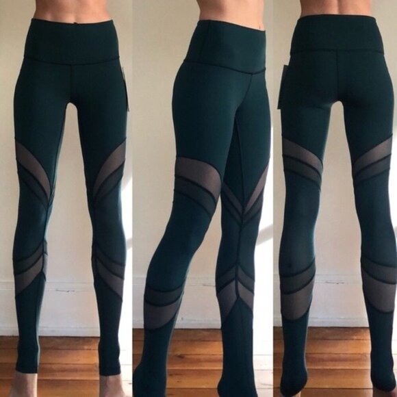 NWT Lululemon Seek The Heat Tight 28" Leggings Green Mesh Sexy Yoga Running 6 - Picture 2 of 8